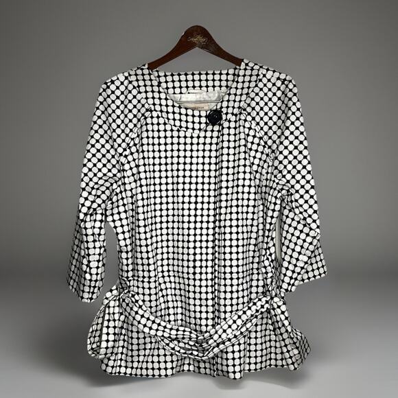 Covington Geometric Print Jacket Black White Snap Belt Wrap Waist Women XL Chic - Picture 1 of 8